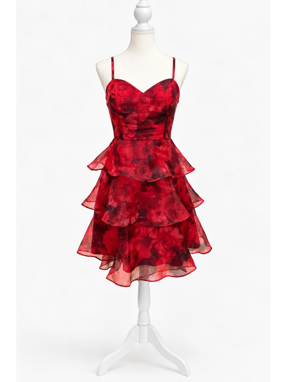 BCX Red Rose Floral Tiered Ruffle Cocktail Dress Size M NWOT